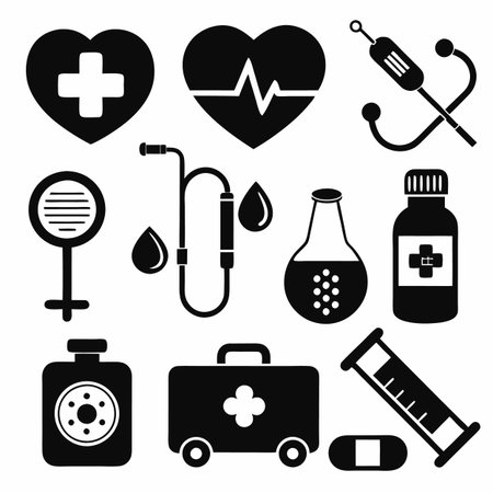 Black Filled Icons Setのイラスト素材