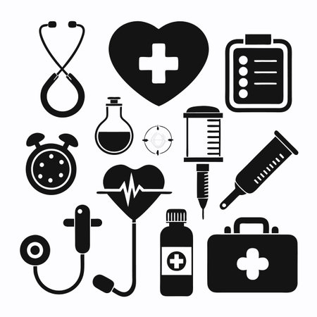 Black Filled Icons Setのイラスト素材