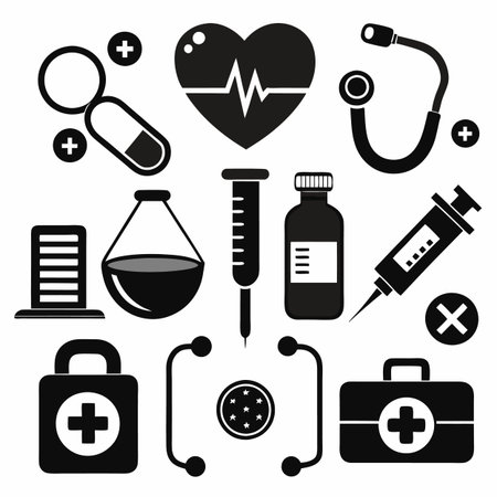 Black Filled Icons Setのイラスト素材