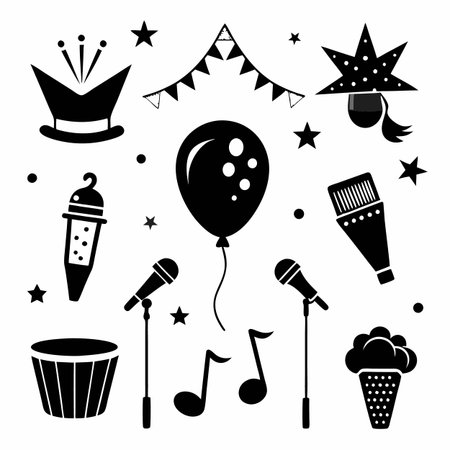 Black Filled Icons Setのイラスト素材