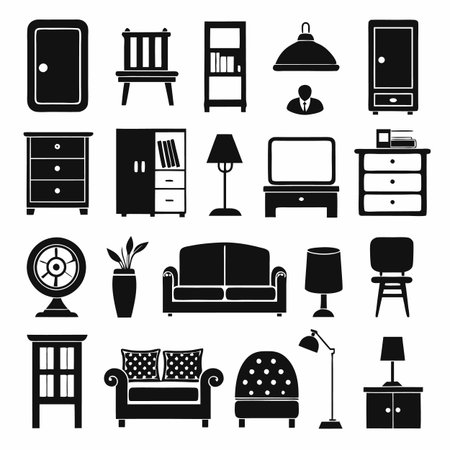 Black Filled Icons Setのイラスト素材