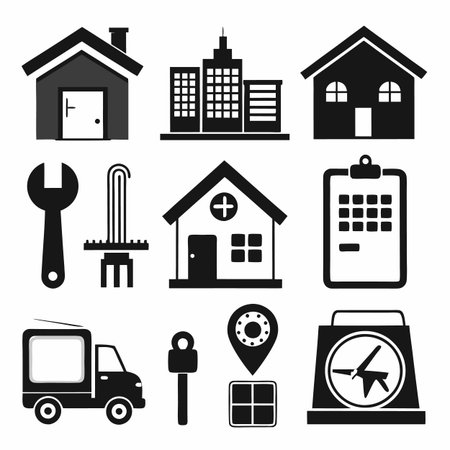 Black Filled Icons Setのイラスト素材