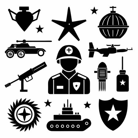 Black Filled Icons Setのイラスト素材