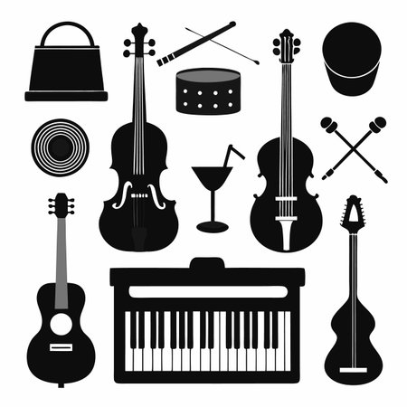 Black Filled Icons Setのイラスト素材