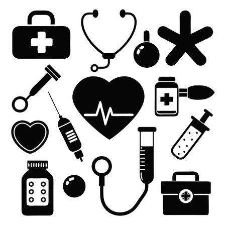 Black Filled Icons Setのイラスト素材