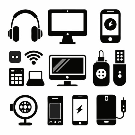 Black Filled Icons Setのイラスト素材