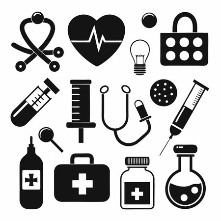 Black Filled Icons Setのイラスト素材