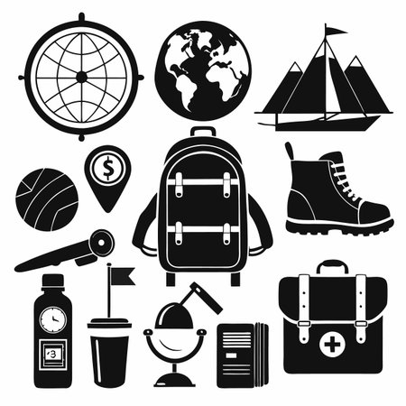 Black Filled Icons Setのイラスト素材