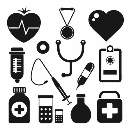 Black Filled Icons Setのイラスト素材