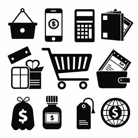 Black Filled Icons Setのイラスト素材