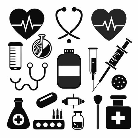 Black Filled Icons Setのイラスト素材