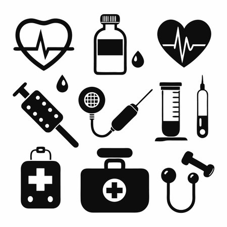 Black Filled Icons Setのイラスト素材