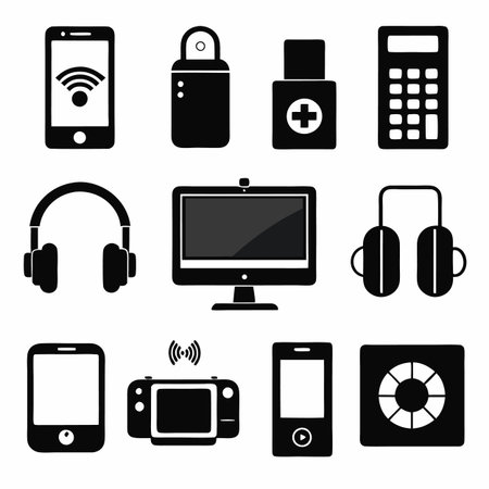 Black Filled Icons Setのイラスト素材