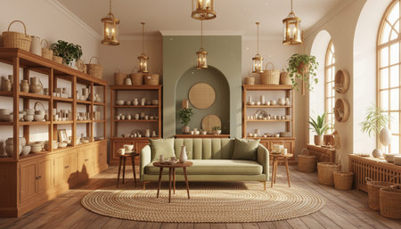 Luxury Store Interior Design with Elegant Decoration Background