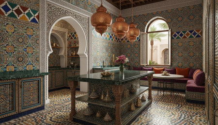 Luxury modern kitchen interior design with elegant furniture and natural lighting.