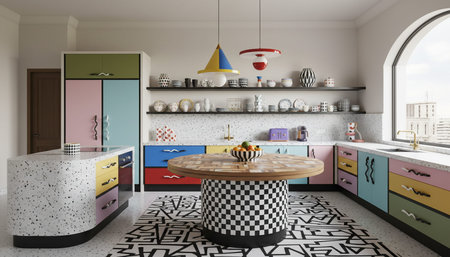 Luxury modern kitchen interior design with elegant furniture and natural lighting.