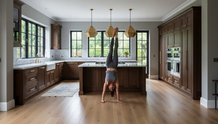 Luxury modern kitchen interior design with elegant furniture and natural lighting.