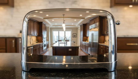 Luxury modern kitchen interior design with elegant furniture and natural lighting.