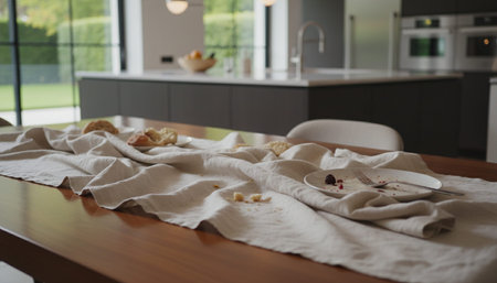 Luxury modern kitchen interior design with elegant furniture and natural lighting.