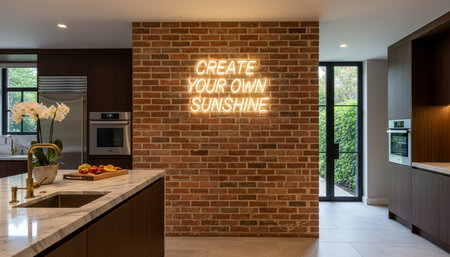 Luxury modern kitchen interior design with elegant furniture and natural lighting.