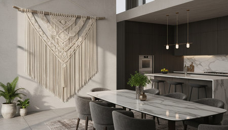 Luxury modern kitchen interior design with elegant furniture and natural lighting.