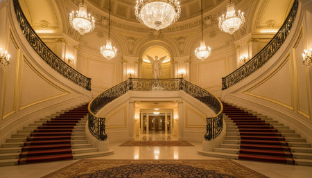 Luxury grand interior architecture featuring ornate ceilings, indoor swimming pools, and lush...