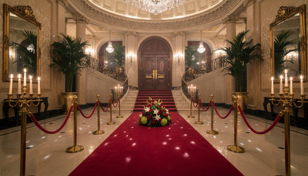 Luxury grand interior architecture featuring ornate ceilings, indoor swimming pools, and lush...