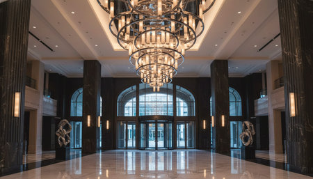 Luxury grand interior architecture featuring ornate ceilings, indoor swimming pools, and lush...