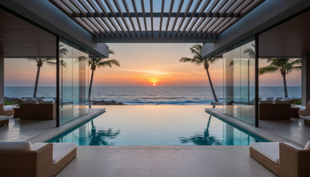 Luxury grand interior architecture featuring ornate ceilings, indoor swimming pools, and lush...