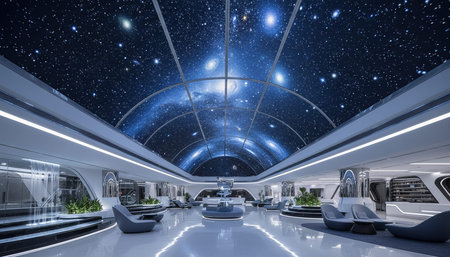 Luxury grand interior architecture featuring ornate ceilings, indoor swimming pools, and lush...