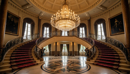 Luxury grand interior architecture featuring ornate ceilings, indoor swimming pools, and lush...