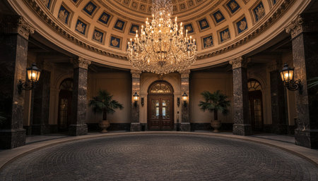 Luxury grand interior architecture featuring ornate ceilings, indoor swimming pools, and lush...