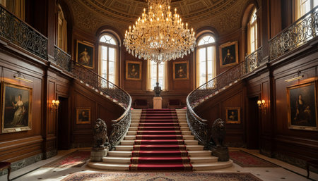 Luxury grand interior architecture featuring ornate ceilings, indoor swimming pools, and lush...