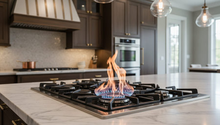 Luxury modern kitchen interior design with elegant furniture and natural lighting.