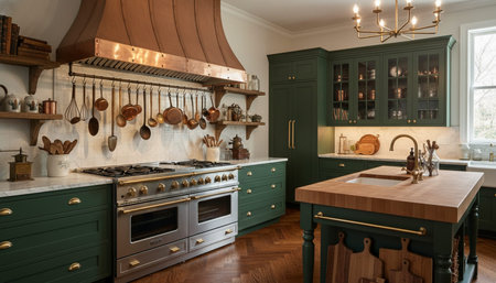 Luxury modern kitchen interior design with elegant furniture and natural lighting.