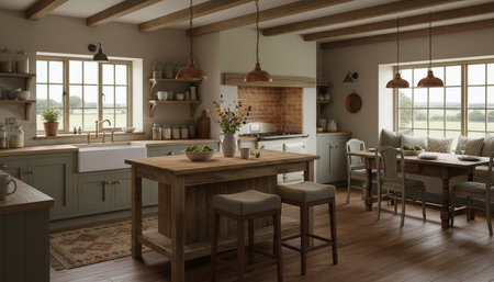 Luxury modern kitchen interior design with elegant furniture and natural lighting.