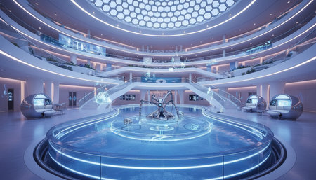 Luxury grand interior architecture featuring ornate ceilings, indoor swimming pools, and lush...
