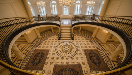 Luxury grand interior architecture featuring ornate ceilings, indoor swimming pools, and lush...