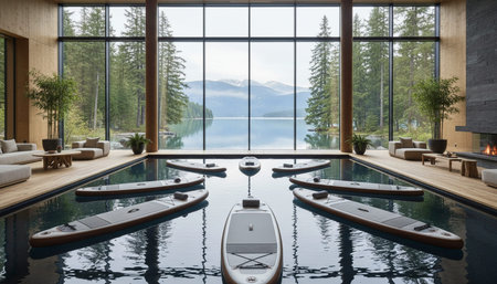 Luxury grand interior architecture featuring ornate ceilings, indoor swimming pools, and lush...