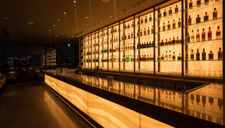 Luxury restaurant and bar interior design with opulent dining halls, elegant furniture, and...