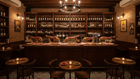 Luxury restaurant and bar interior design with opulent dining halls, elegant furniture, and...