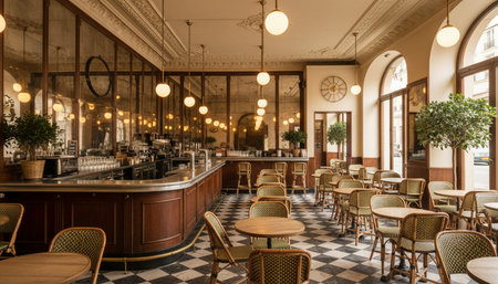 Luxury restaurant and bar interior design with opulent dining halls, elegant furniture, and...