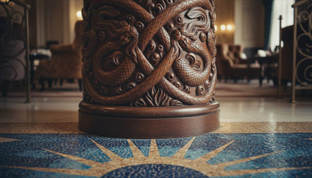 Luxury grand interior architecture featuring ornate ceilings, indoor swimming pools, and lush...