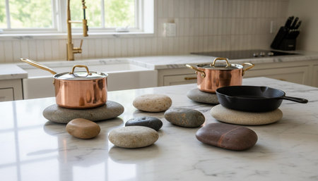 Luxury modern kitchen interior design with elegant furniture and natural lighting.