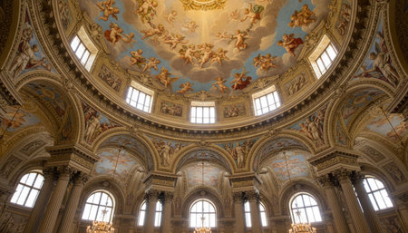 Luxury grand interior architecture featuring ornate ceilings, indoor swimming pools, and lush...