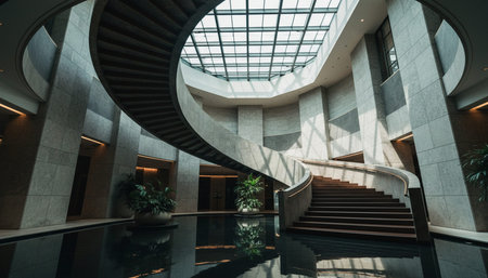 Luxury grand interior architecture featuring ornate ceilings, indoor swimming pools, and lush...