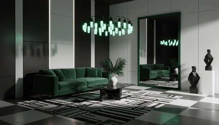 Luxury restaurant and bar interior design with grand dining halls, elegant furniture, and...