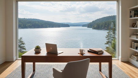 Modern professional home office workspace and contemporary desk setup interior.