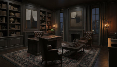 Modern professional home office workspace and contemporary desk setup interior.