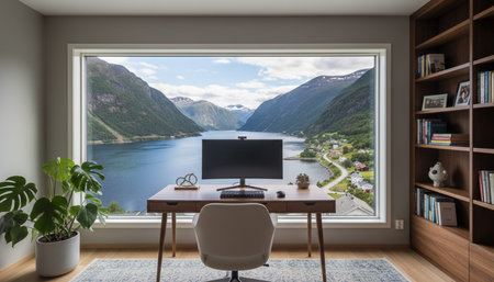 Modern professional home office workspace and contemporary desk setup interior.
